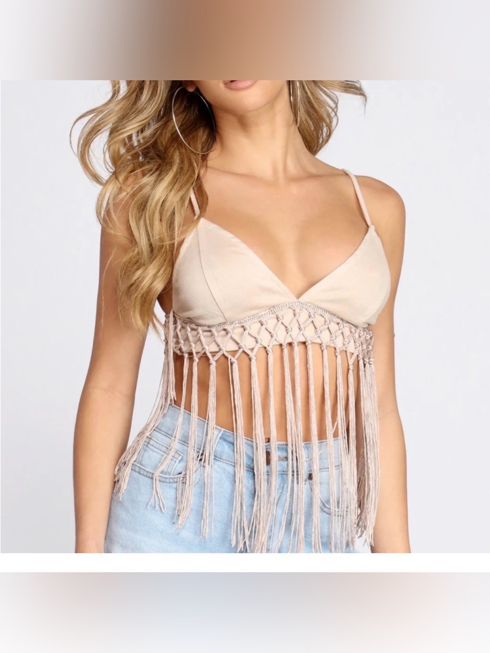 NWT Faux Suede Fringe Crop Top